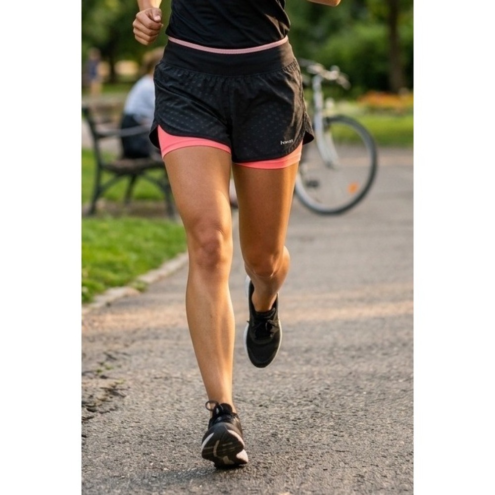 Hind 2-in-1 Geometric Running Shorts Women's Small Black Pink Active Athletic
